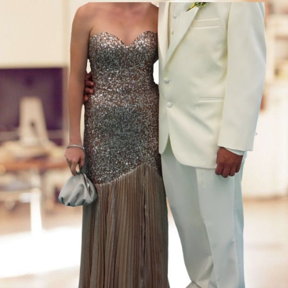 Sherri Hill Silver and Gold Sequin Prom Dress